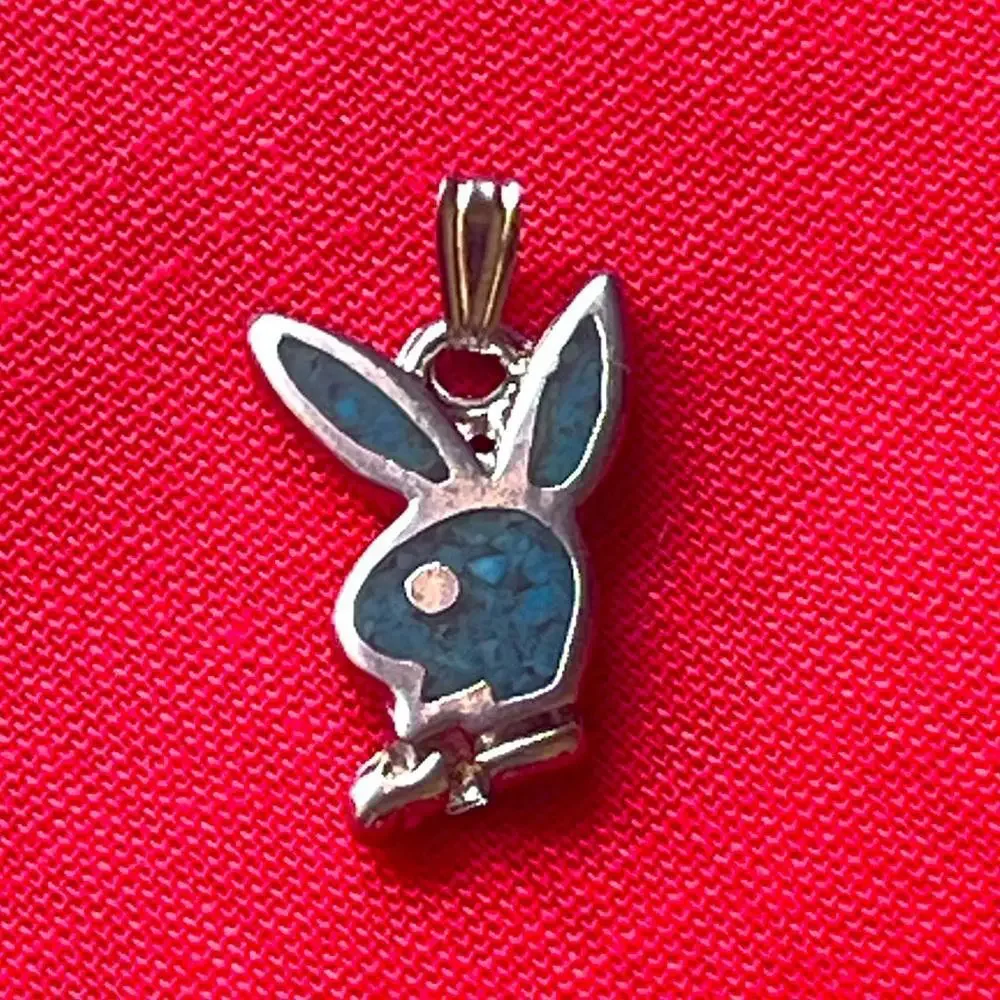 Vintage Silver Playboy Bunny Pendant with Turquoise‎ Inlay